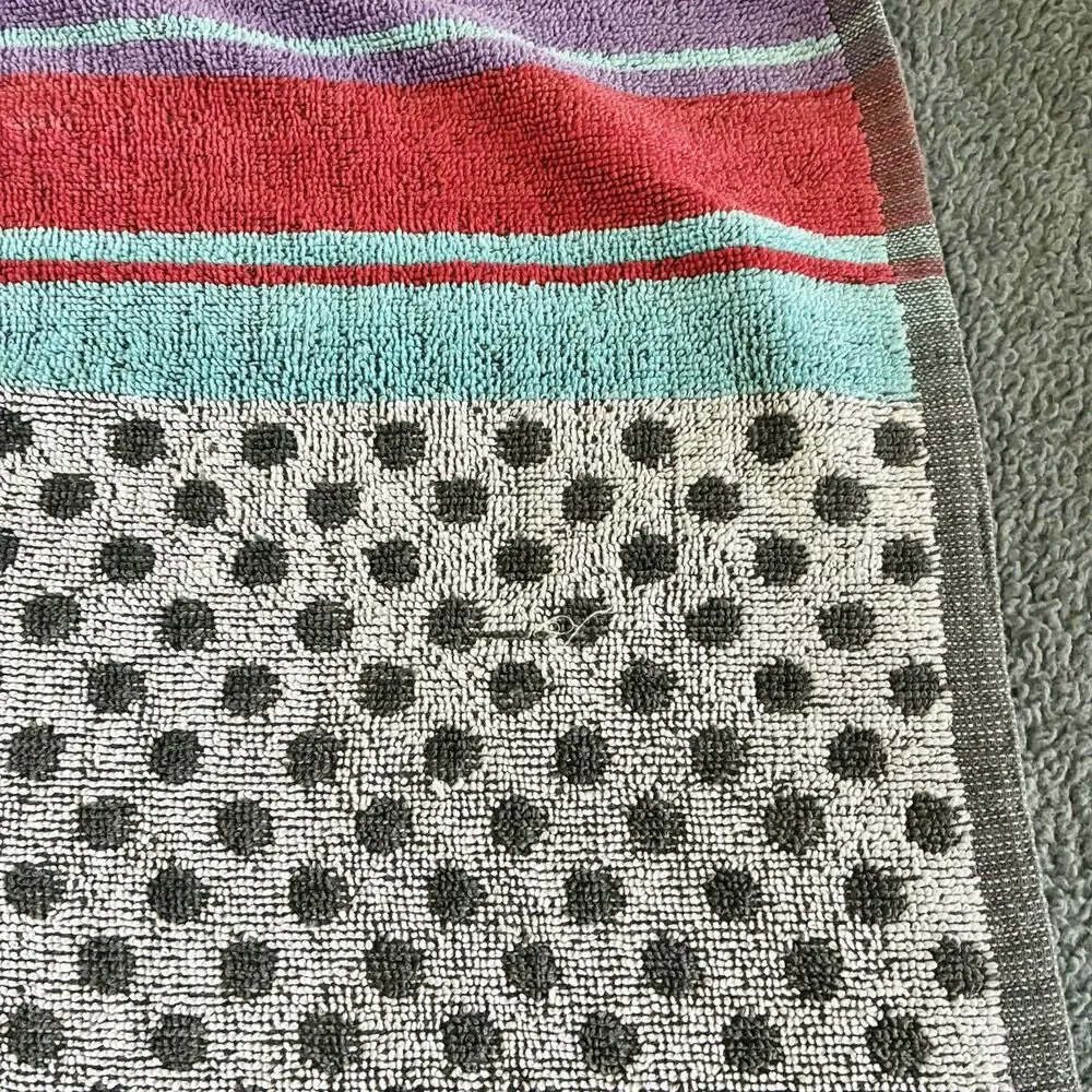 Vtg Cecil Saydah Beach Towel Ipanema Cat Polka Dots Stripes Purple Red *READ*